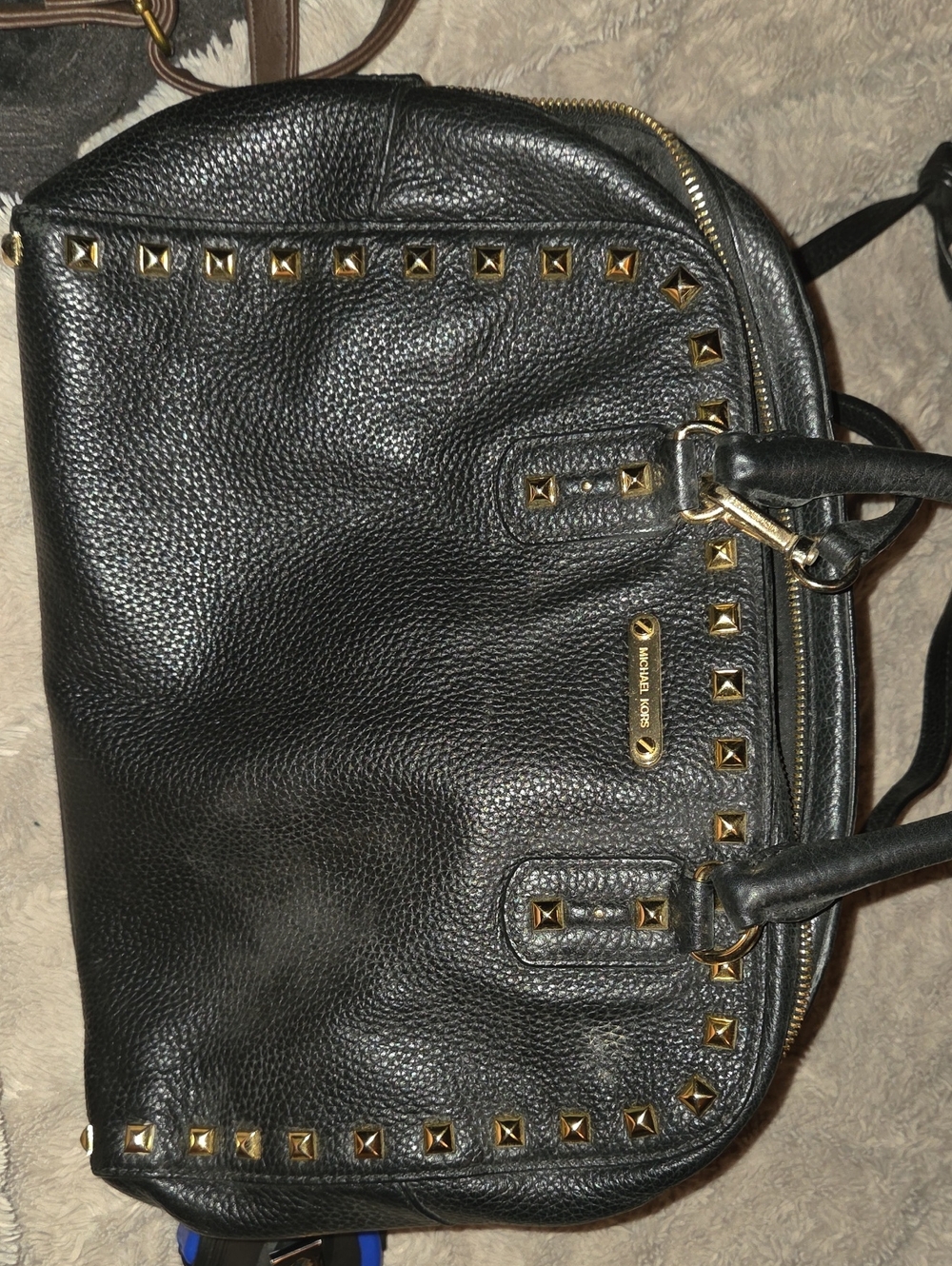 Michael Kors Black Pebbled Leather Shoulder Bag with Gold Studs